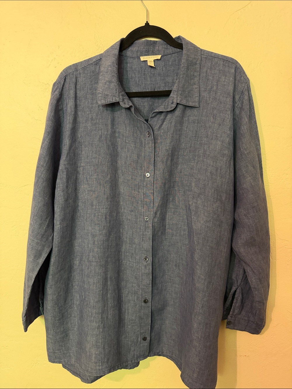 Eileen Fisher Relaxed Chambray Button-Down Shirt - Organic Linen Blue XL